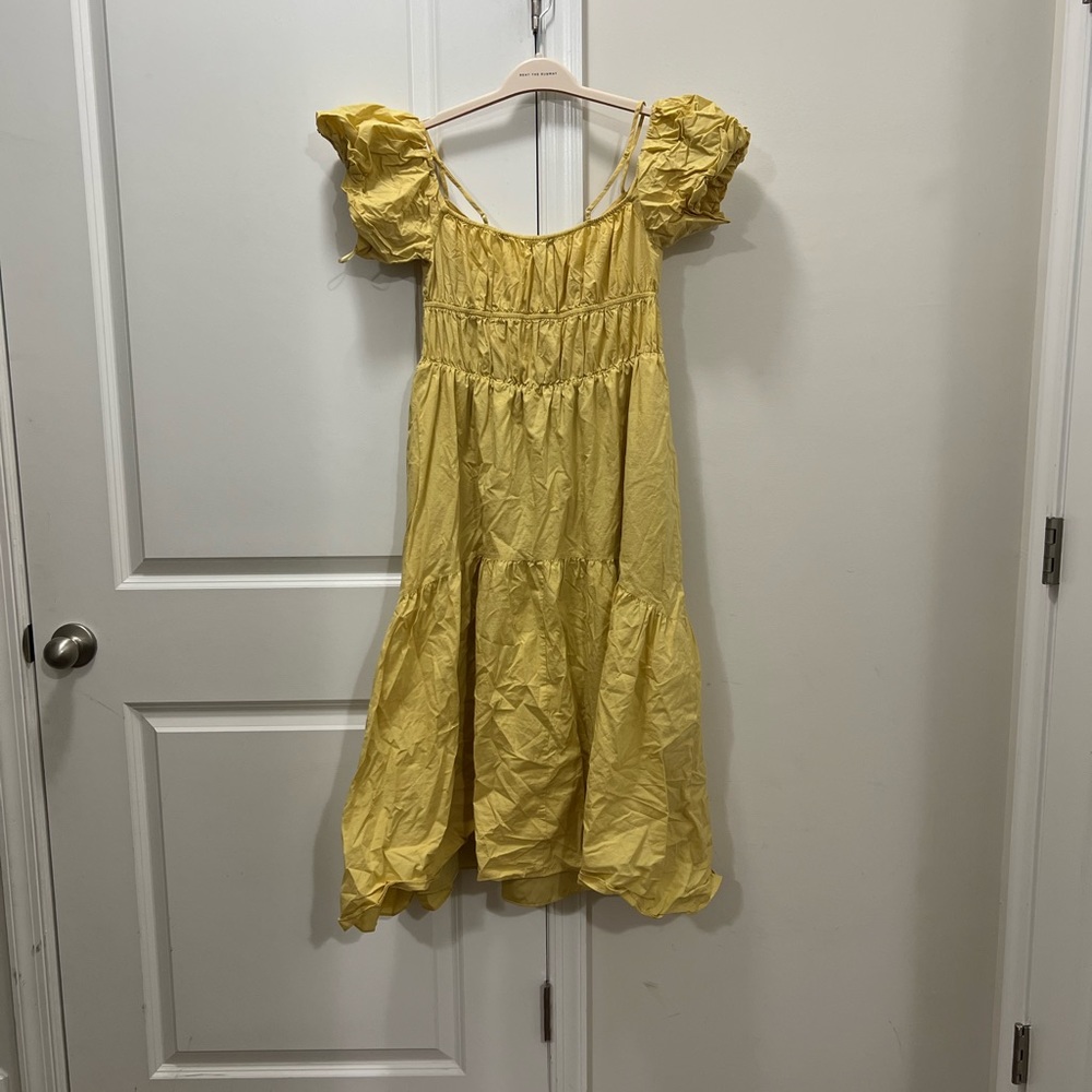 Vince Yellow Draped Puff Sleeve Dress Size 4 US $445 - Picture 7 of 8